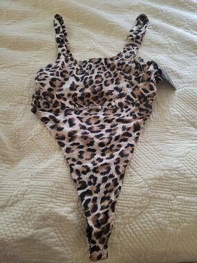 Fashion Nova Leopard Print High Thigh Swimsuit - Brown Black Tan